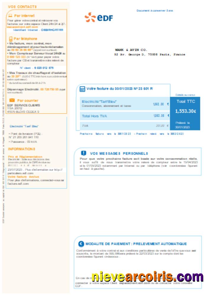 EDF France Electricity utility business bill